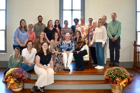 Photo by Sally Brock Chatuge Family Practice staff celebrating Dr. Teresa Heavner’s retirement are, front from left, Kierra Lewis, Dr. Caroline Bessey and Anna Tredway; seated, Kimberly Matheson, Sally Cody FNP, Dr. Teresa Heavner and Dr. Jill Sonnenberg; standing, Carie Free, Elizabeth Archdeacon, Dr. Travis Williams, Sherri Farmer, Kim Ledford, Stephanie Rockenbaugh, Trish Moss, Jennifer Maney, Arica Parker, Trudy Bennett, Amy Shore, Savanna Annis and Dr. Dan Stroup.