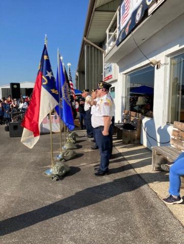 Marcia Barnes • Clay County Progress Hayesville VFW Post 532 veterans stepped forward as the Color Guard ceremony initiated the Veterans Day event at Western Carolina Regional Airport.