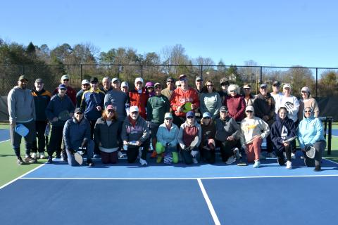 Mountain Lakes Pickleball tournament players include, front, Greg Hansen, Lucy Jordan, Mike Gonzalez, Susan Fredricksen, Debbie Greenspon, Janie Schappacher, Marilyn Conseca, Linda Miller, Roseanna Davis and Emily Abaton; center, Joe Abaton, Marilyn Ogden, Jim Reiss, Scott Tallman, Paul Swanson, Steve Coulomb, Steven Schwab, Gail Thayer, Dorene Stallings, Tony DeSantis, Sally Brock and Mary Blakely; back, John Carty-Campbell, Jeff rey Higel , Cindy Sullivan, Simon Childs, Cobby Barfi eld, Linda Bamfi eld, K