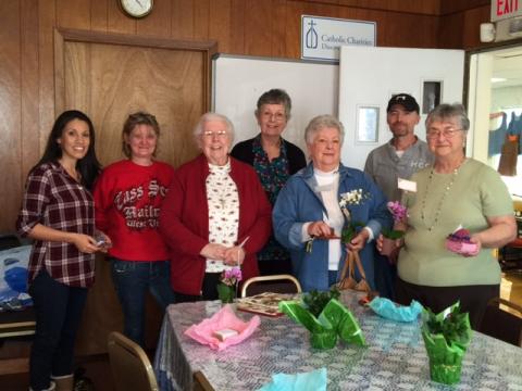 Sr. Terry and sewing class students, 2017.