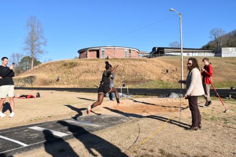 Norashae Patterson • Clay County Progress Ellie Brown pushing to do the triple jump.