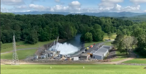 Marcia Barnes • Clay County Progress The low-level outlet passed cascades of water from Chatuge reservoir into the Hiawassee River at 10:08 a.m. Friday, June 20.