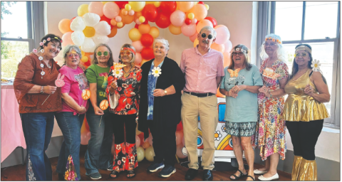 Sonja Silvers enjoyed a surprise 70th birthday party at the Beal Center on Sunday, Sept. 6. The event was hosted by her family who chose a 70’s theme for the newly minted 70 year-old. In addition, Silvers’ friends who also turned 70 this year gathered for a photo in their themed attire in front of a balloon peace sign. They are, from left, Dinah Davis, Jeanie Madison, Ramona Shook, Sonja Silvers, Nancy Cody, Donnie Martin, Joyce Patterson, Marlene Revis and Debbie Davis. Silvers and family tapped into the“S
