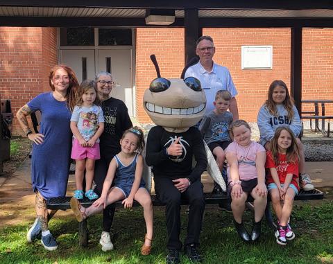 Front, from left, Everly White, Low Jack-Billy Lynch, LeeAnn Davis and Abigail Scerri; back, Ryshell Lynch, Harbour Clonts, Sara King, Stacey Overlin, Holden Clonts and Eleanor Scerri celebrate the presentation of Low Jack to Hayesville High School.