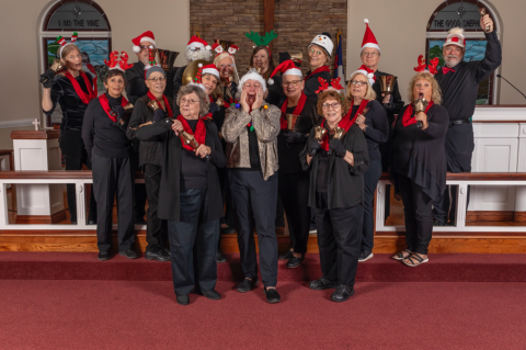Brasstown Ringers members are, from front, Jackie Reed, Linda Sterrett, Director and Glenda Wattenberger; center, Anne Rice, Kathy Tant, Lonney McDonald, Margie Hendry, Sharon Schickedantz and Terry Kinton Mayhew; back, Liza Lawrence, Brett McDonald, Steve Holcomb, Theresa Ramsey, Laura Mowell, Evie Miller, Frank Rule and Mark Schickedantz. Not pictured: Sheila Gregory, Linda Holcomb, Aimee Johnson and Ron Mayhew.