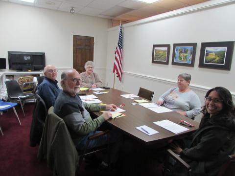 From left, Councilman Joe Staton and Harry Baughn, Town Clerk/Finance Officer Suzanne Hedden, Mayor Benita England and Zoning Administrator April England discuss improvements around town hall.