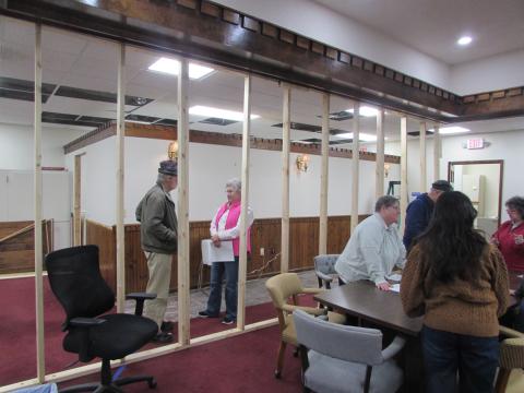 Lorraine Bennett • Clay County Progress Councilman Harry Baughn and Town Clerk/Finance Officer Suzanne Hedden look over the renovations of town hall.