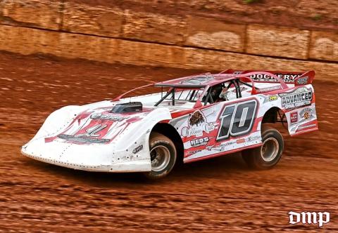 Chance Hughes turns laps in his 602 Late Model. The Hayesville High School graduate qualified third before the rains came.