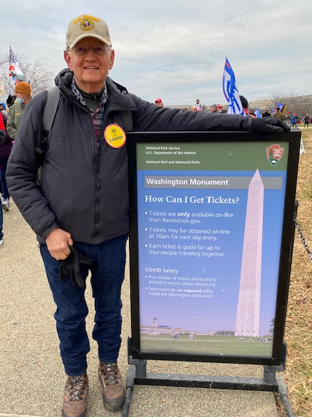 Clay County resident James “Jim” Johnson attends the Trump speech at the Washington Monument. He eventually moved over to the Capitol grounds.