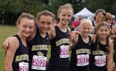 (Submitted • Clay County Progress) From left, Macy Dupriest, Emma Ashe, Raelynn Wood, MadaLynn Murray and Leah Thomas are smiles after winning their meet in Robinsville.