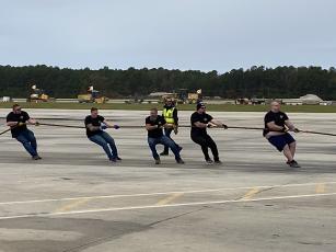 Photo contributed by Clay County Sheriffs Office. A five man team, consisting of Lt. Tyler Faggard, Sgt. Bryan Forsyth, Sheriff Bobby Deese, Cpl. Donovan Byers and Detention Lt. Donovan Burke, from the Clay County Sheriff ’s office took second place in The Plane Pull.