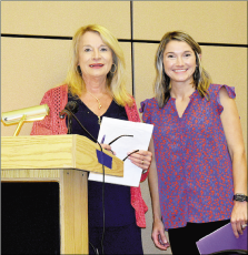 Becky Long photo • Clay County Progress County Manager Debbie Mauney, left, introduces Clarissa Rogers as the Public Health Director, a position of which she has served in an interim capacity for the past few years which included the COVID pandemic.