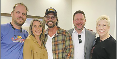 Marcia Barnes • Clay County Progress Members of Catalyst Church spoke with Jason Crabb before his  concert on Sunday, Nov. 19, from left, Derrick Moss, Jessica Crawford, Crabb, Brandon Matheson and Catherine Brown.