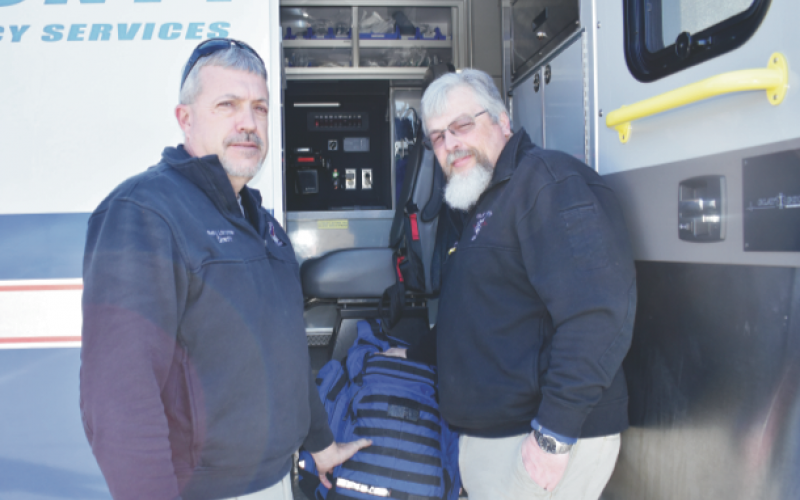 (Midge Roach • Clay County Progress) Clay County Emergency Medical Services Director Ricky Lancaster and Paramedic Jeff Ledford have teamed up on a new program called paramedicine which offers residents the option of a home visit where the patient can be assessed and determinations made in their home.