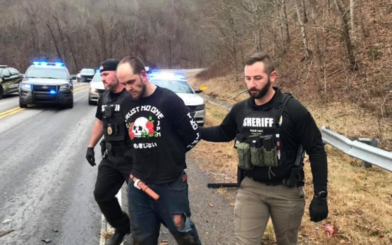 (The Southern Scoop) Macon County officers arrest Benjamin Dann Owens after he led law enforcement on a high speed chase Thursday, Jan. 7. Owens is currently under a $5 million secured bond in Haywood County Detention Center.