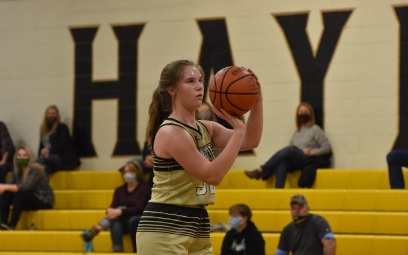 Travis Dockery • Clay County Progress Mallory Peck steps to the line for free throws following a technical called on Rosman due to procedural violations stemming from line-up errors. 