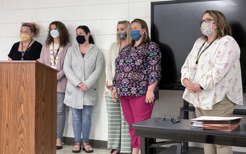 (Jared Putnam • Clay County Progress) Members of the Hayesville Primary School Pre-K team were recognized for earning a 5-star rating during the Clay County Board of Education meeting on Monday in Hayesville.