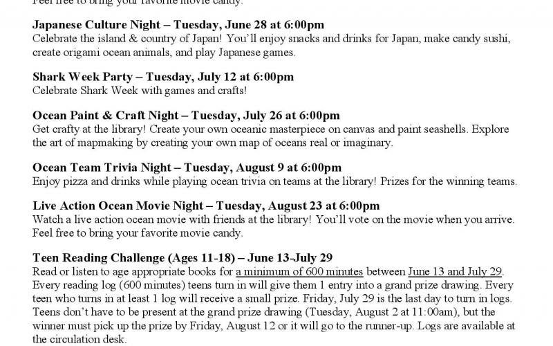 Events at Moss Memorial Library