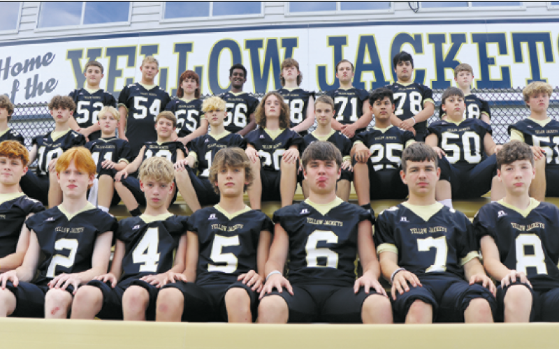 The Hayesville JV Football team consists of, front, from left, Peyton McGaha, Braden Thompson, Carter Whitfi eld, Ben Bethel, Tre Graves, Patrick Denton and Pacey Cable; middle, Lance Coker, Kaden Ledford, Carson Reese, Rylan Graves, Brendon Lynch, Brady Jones, Nate Worley, Raul Rivera-Prieto, E.J. Abrams and Damian Soto; back, Damian Soto, Wyatt James, Christian Marr, Will Brown, Lawson Bailey, Brendon Collins, Rayland Martinez and Leyton Bailey. Not pictured are Mason Buckner, Caden Dalrymple, Colton Brug