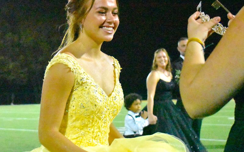 Hayesville High School’s Lila Roberts is crowned queen during the 2022 Homecoming ceremony at Frank R. Long Memorial Stadium where the Jackets lost a tough battle to Tuscola. Lila is the daughter of Jason and Anissa Roberts. See more photos from the ceremony on page A10. Game coverage is on B1.