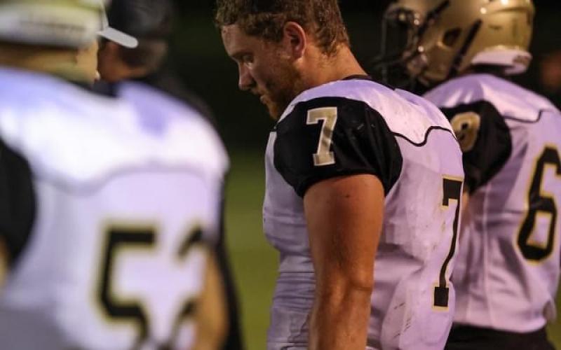 Photo • Asher Brown Kyle Lunsford, No. 7, catches his breath after leaving everything on the field during Hayesville's fourth win in as many games.