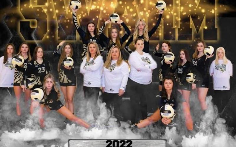 Hayesville High School Junior Varsity Volleyball presently hold a 10-7 overall record and 2-4 in conference play. Front, from left, are Skylard Lockaby and Lilly Dockery, middle, from left, Addison Sorrells, Ava Shook, Madison Graves, Bryleigh Krieger, Asst. Coach Julie Ledford, Coach Tammy Dills, Asst. Coach Larkin Giddens, Oliva Giddens, Brooke Daniels, Felicia Falk and Daylyn Murray.