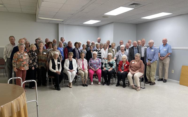 Those attending Hayesville’s multi-class reunion on Saturday, Oct. 1 are, front, from left, Fannie M. Watson, Peggy Long, Idell Shook, Lulle Luther, Wanda H. Chastain, Ruth Penland and Margaret W. Armstrong, second row, Frankie Beal, Harry Rogers, Francis Maney, Eunita Sokowaski and Jane Patten, third row, Frankie Galloway, Joanne Galloway, Gene Long, Ginger G. Imperiale, Wanda B. Matthews, Tommy Jarrett, Susan G. Riley, Jeanette McDonald, Joy McDonald, Sandra G. Turner, Margaret B. Hedden, Mary Bess Colema