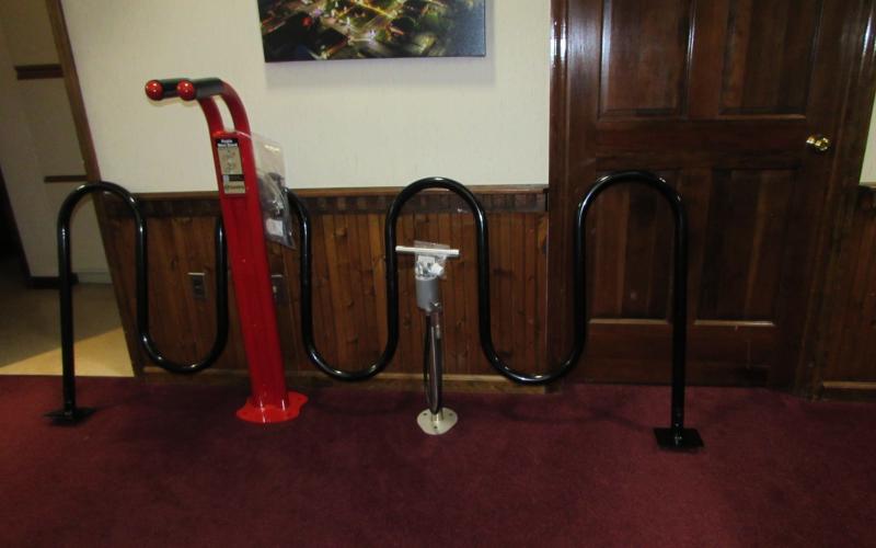 Lorraine Bennett • Clay County Progress New bicycle racks were unveiled at Monday evening’s Hayesville Town Council meeting.