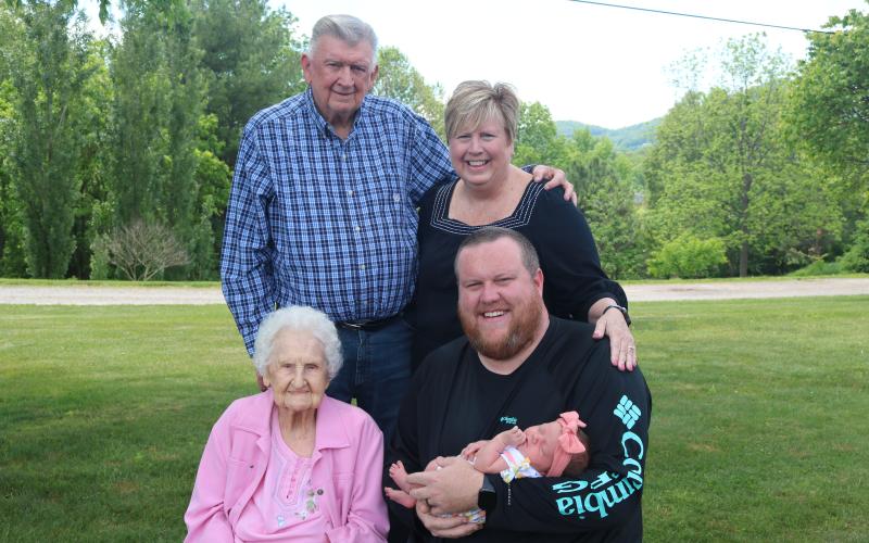 Five generations of the Penland family are, front from left, Ruth Ford Penland, Josie Mae Sluder; middle, Austin Sluder; back, Jim Penland and Ladonna Penland Sluder.