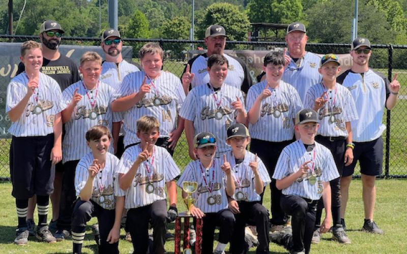 Clay County Jackets 12U team members are, front from left, Rhett Sellers, Jaxon Caruso, Bronc Woody, Gary Boyer and Henry Wadsworth; middle from left, Matthew Peck, Jack Bethel, Tucker Moore, Caden McClure, Camden Taylor and Malachi Lee; back from left, are coaches Cameron Bethel, Shea Taylor, Christopher Moore, Rob Peck and Davis Carter. 