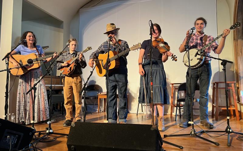 Set to perform at Brasstown Community Center is the Gladson Family. Members are,  from left, Juliet, Lemuel, Todd, Lindy and Harlen Gladson.