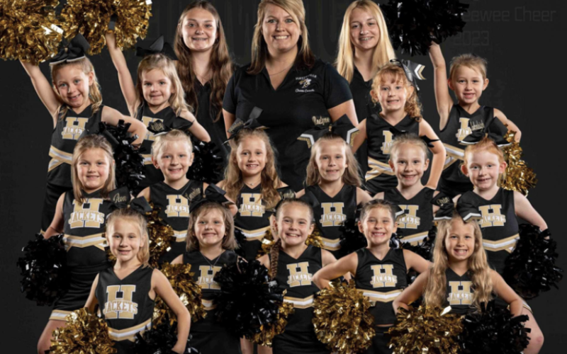 Pee Wee cheerleaders, from front left,Ava Whitlow, Caroline Taylor,Emalayne Danico, Emma Tillary, Aria Beaudoin.Second Row Olive Bethel, Lily Nichols,Rialen Finn,Raylynn Chaffi n, Jenna Lee, Makleigh Osborn, Back row, Lyla Mull, Lilly Prather, Anna-Grace Bagley, Makanna Accosta. Coached by Gracie Taylor, LeeAnna Alberta andKhylei Alberta. The team placed 3rd at competition in Smoky Mountain on Saturday.