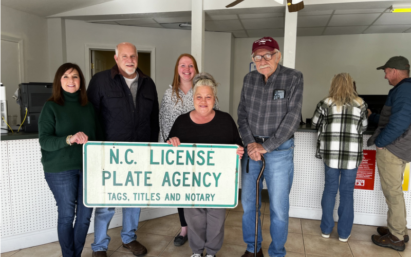Deby Jo Ferguson • Clay County Progress From left, June West, Dave West, Charlee Simonds, Amy Satterfield and Ron West at the N.C. License Plate Agency are open and ready to serve customers in the newly remodeled location.