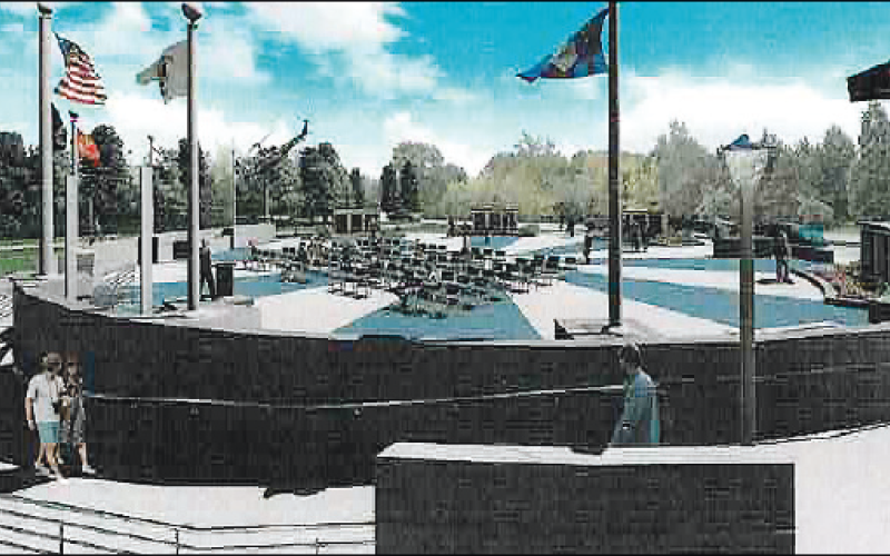A rendering of the northeast perspective of Veterans Memorial Park which will be about the size of a baseball fi eld.