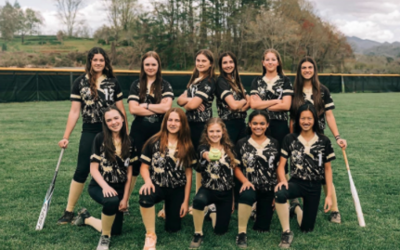 The Hayesville Middle School Lady Jacket softball team members are, front, from left, Bella Byers, Caroline Wade, MaKenna Moss, Richya Jackson and Lucy Trout; back, from left,  Kara Bauer, Candance King, Bree Wade, Addy Patterson, Brooklyn Smith and Micalynn McClure.