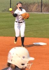 Hayesville shortstop Raylyn Taylor, shown making a play during the regular season, had the only hit for the Lady Jackets in the first round against South Stanly.